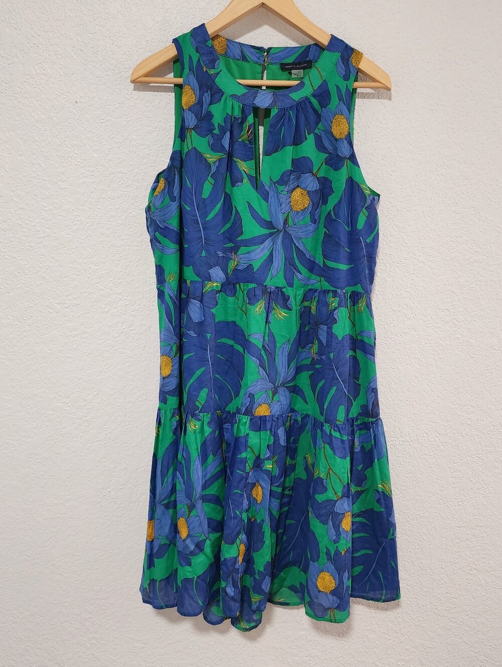 Tommy Hilfiger Tropical Floral Tiered Sleeveless Midi Dress Medium Resortwear